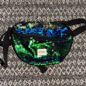 Spiral Sequin Fanny Pack in Green, Blue, Matte Black